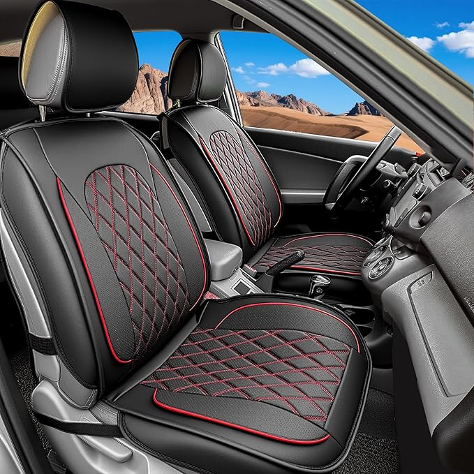 LINGVIDO Car Seat Covers for Front Seats (2 Seats) - Premium Perforated Nappa Leather,Waterproof Shield, Omni-Adapt Fit for SUVs Sedans, Ideal for Rideshare & Pets
