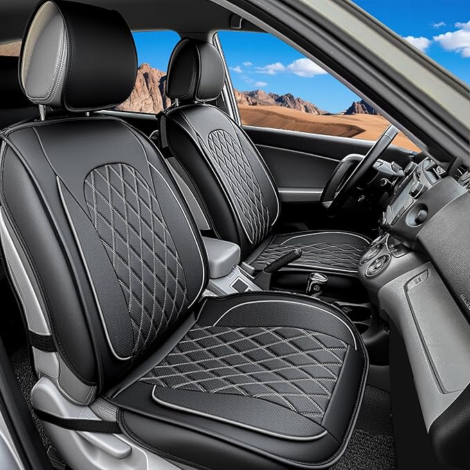 LINGVIDO Car Seat Covers Full Set (5 Seats) - Premium Perforated Nappa Leather, Waterproof Shield, Omni-Adapt Fit SUVs Sedans, Ultimate Family & Pet Protection