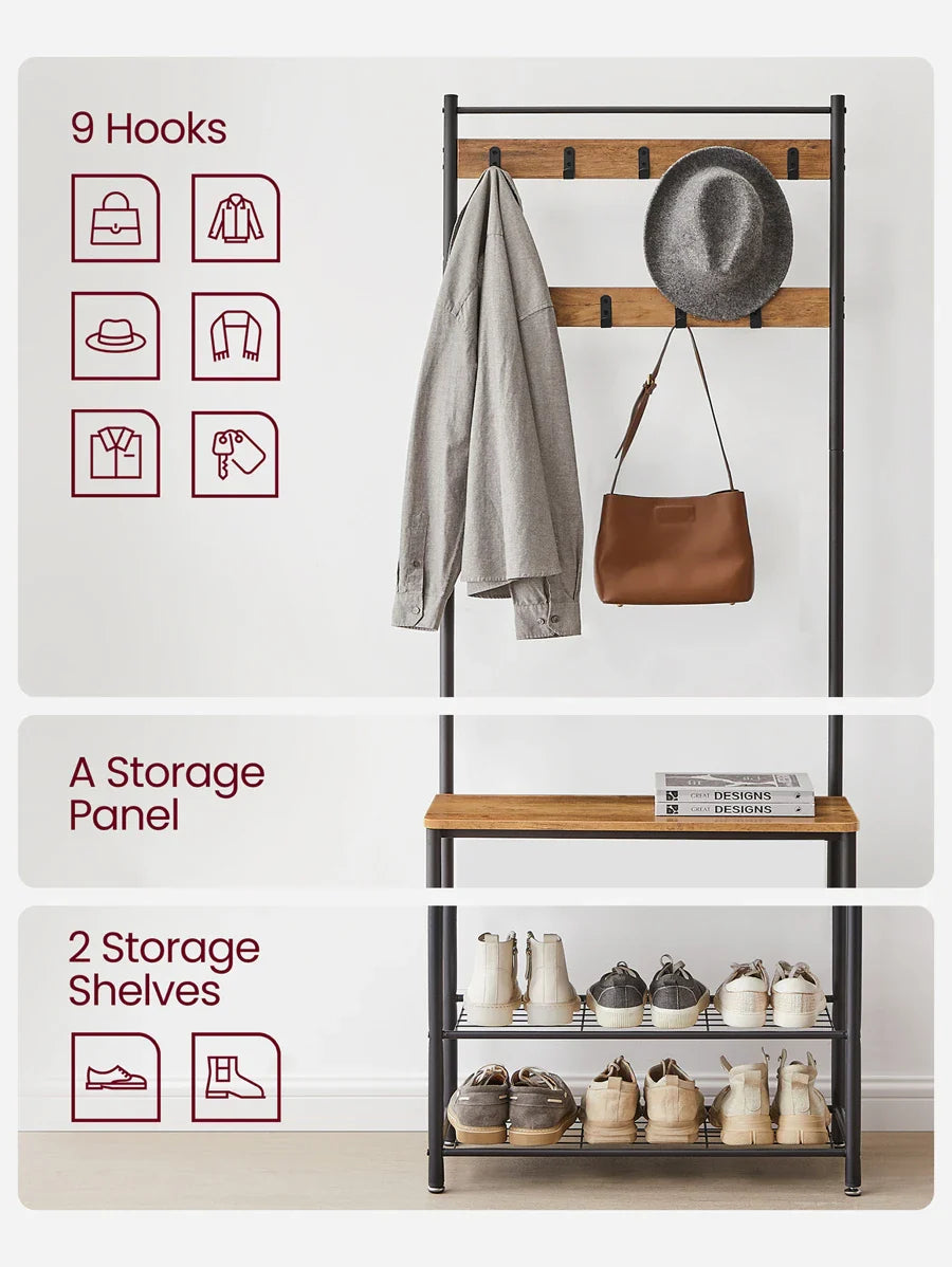 VASAGLE Coat Rack, Hall Tree With Shoe Storage Bench