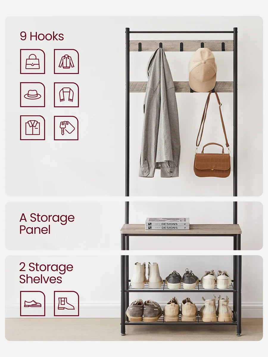 VASAGLE Coat Rack, Hall Tree With Shoe Storage Bench