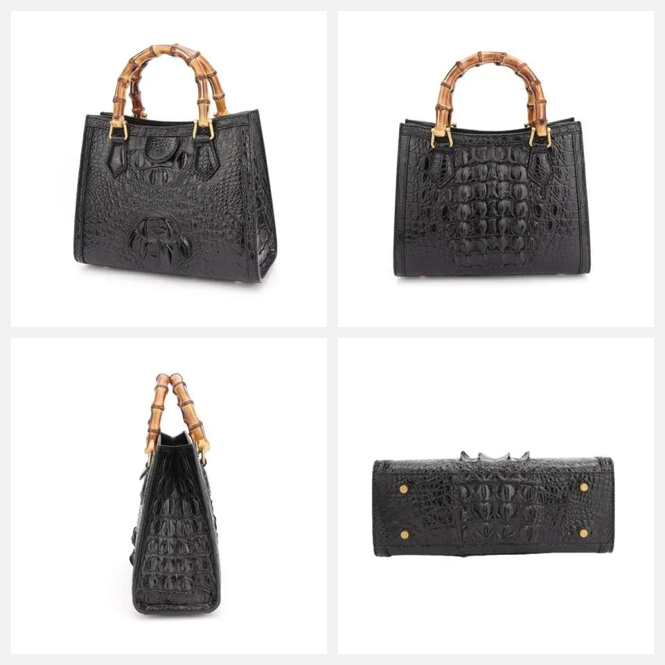 Luxury Crocodile Leather Handbag for Women – Genuine Leather Purse with Bamboo Handle | Snavya