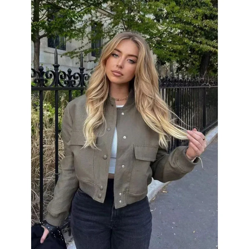 MUJER 2025 Cropped Bomber Jacket
