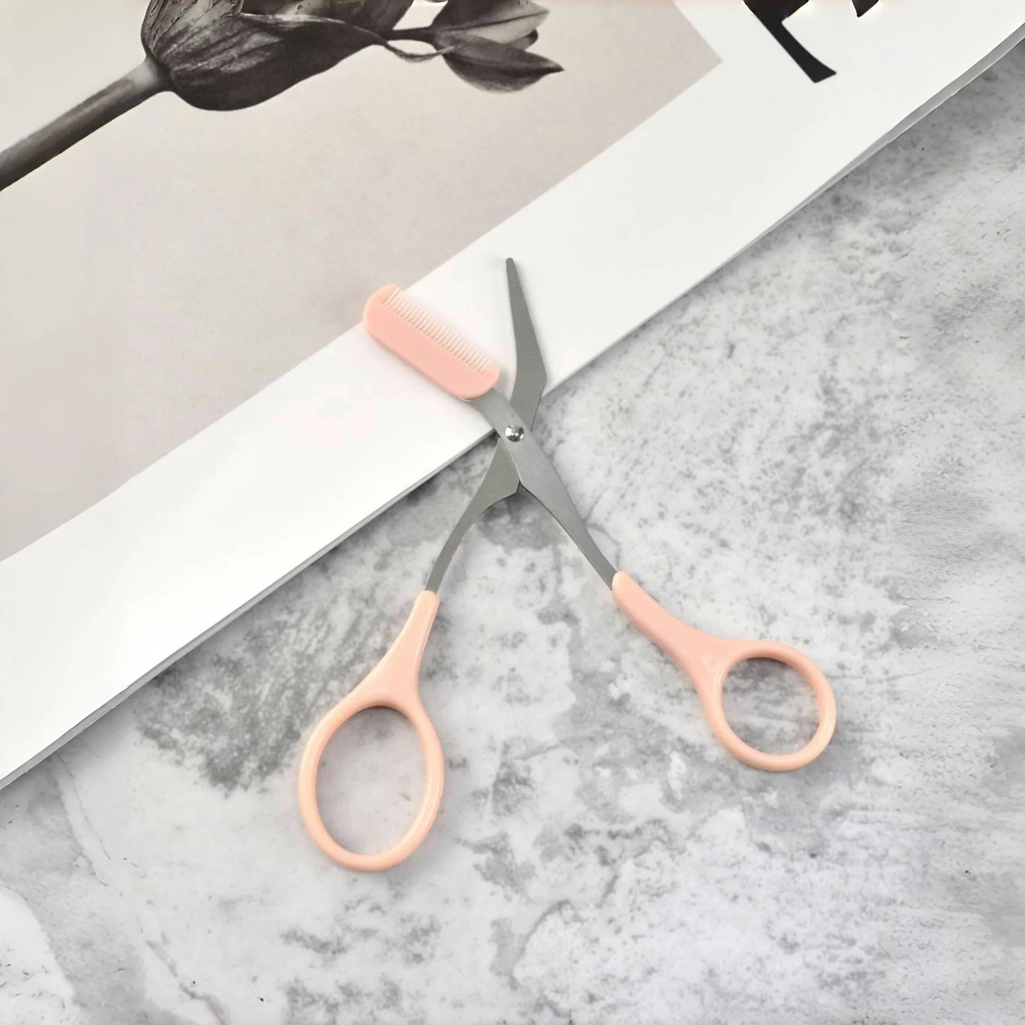 Pink Eyebrow Trimming Scissors Comb