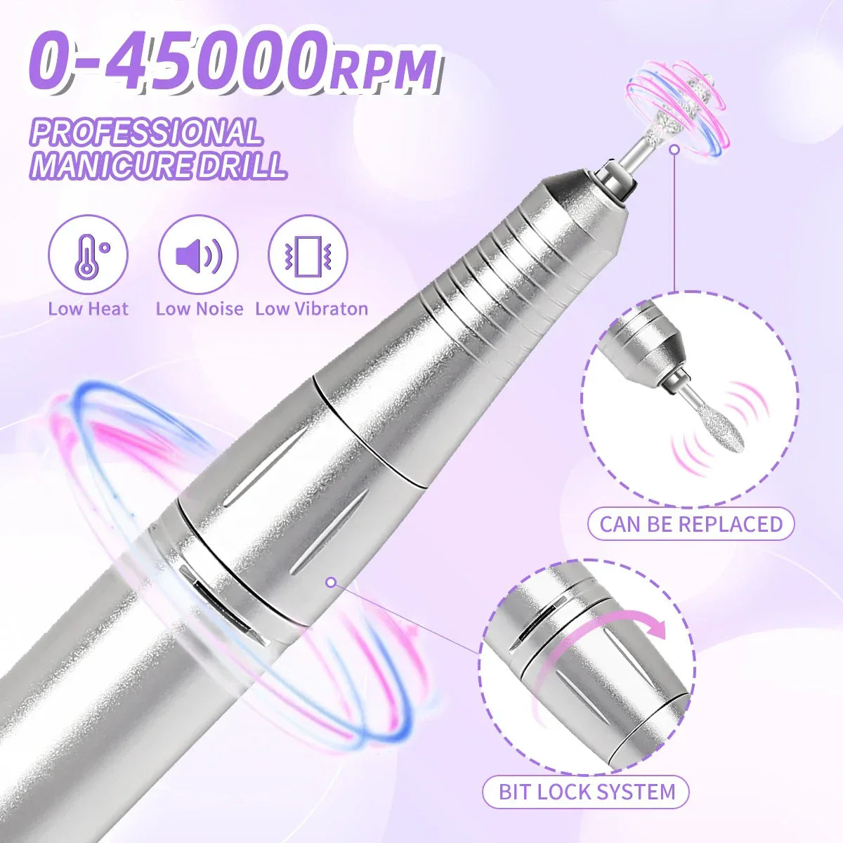 Professional 45000RPM Portable Nail Drill