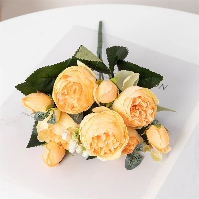 Flowers Fake Silk White Peonies