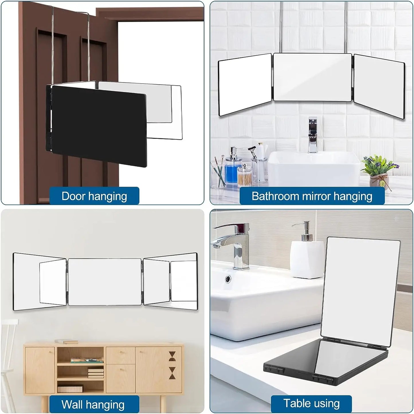 Black 360° Trifold Adjustable Mirror