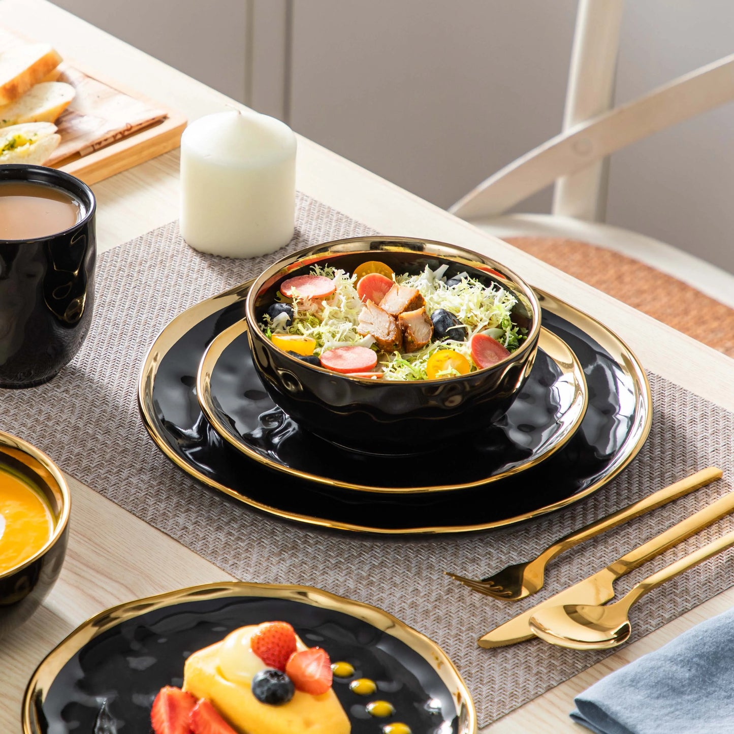 LOVECASA Black Gold Dinnerware Set