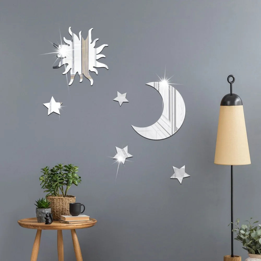 Star Moon Wall Mirror Stickers