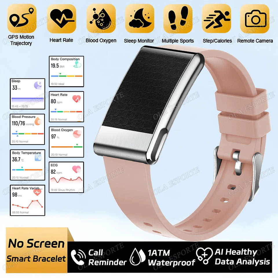 2026 NO Screen Smart Bracelet ECG+PPG SOS Heart Rate Blood Pressure Stress Temperature Sports Waterproof Screenless Smartwatch