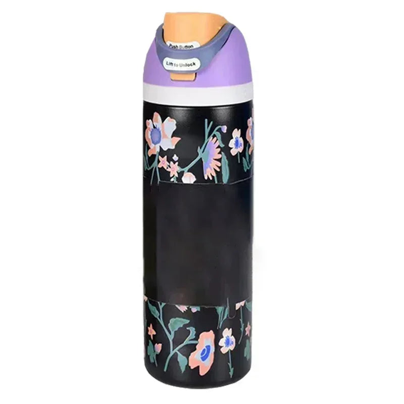 Owala Flower Black Straw Bottle