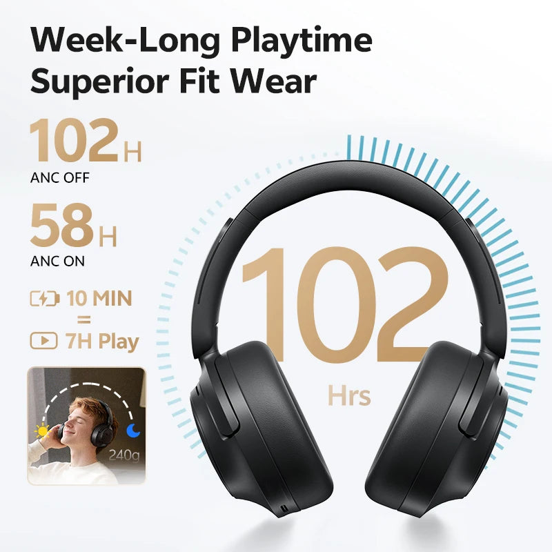 QCY H3S -56dB Adaptive ANC Over Ear Headphone Hi-Res LDAC Spatial Sound Wireless Earphone Bluetooth 6.0 Dual Driver 102H Headset